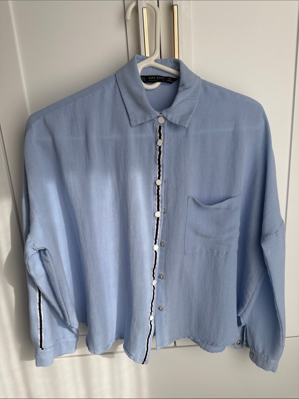 Zara Basic Collection- Light Blue Top with Black and White Trim